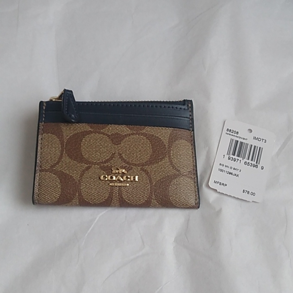 Coach 88208 Mini Skinny ID Case in Signature Canvas, IM/Khaki Midnight - Picture 2 of 6